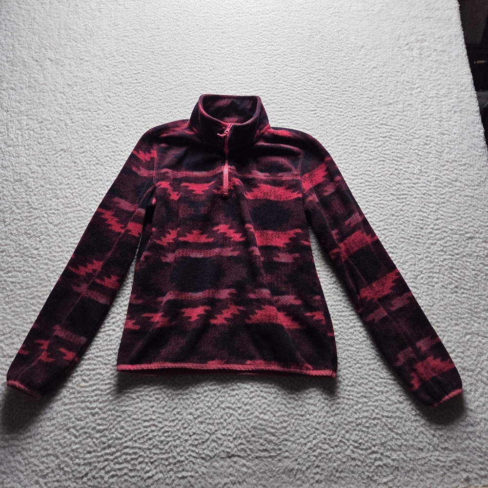 Aeropostale Sweater Womens Medium Pink Aztec Mock Neck 1/4 Zip Fleece Pullover